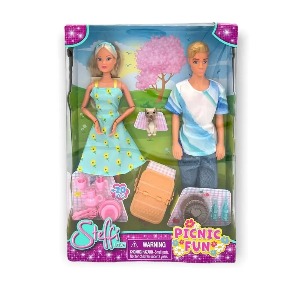 Steffi Love Picnic Fun Dolls Boyfriend Girlfriend Puppy + 20 Pcs Play Set